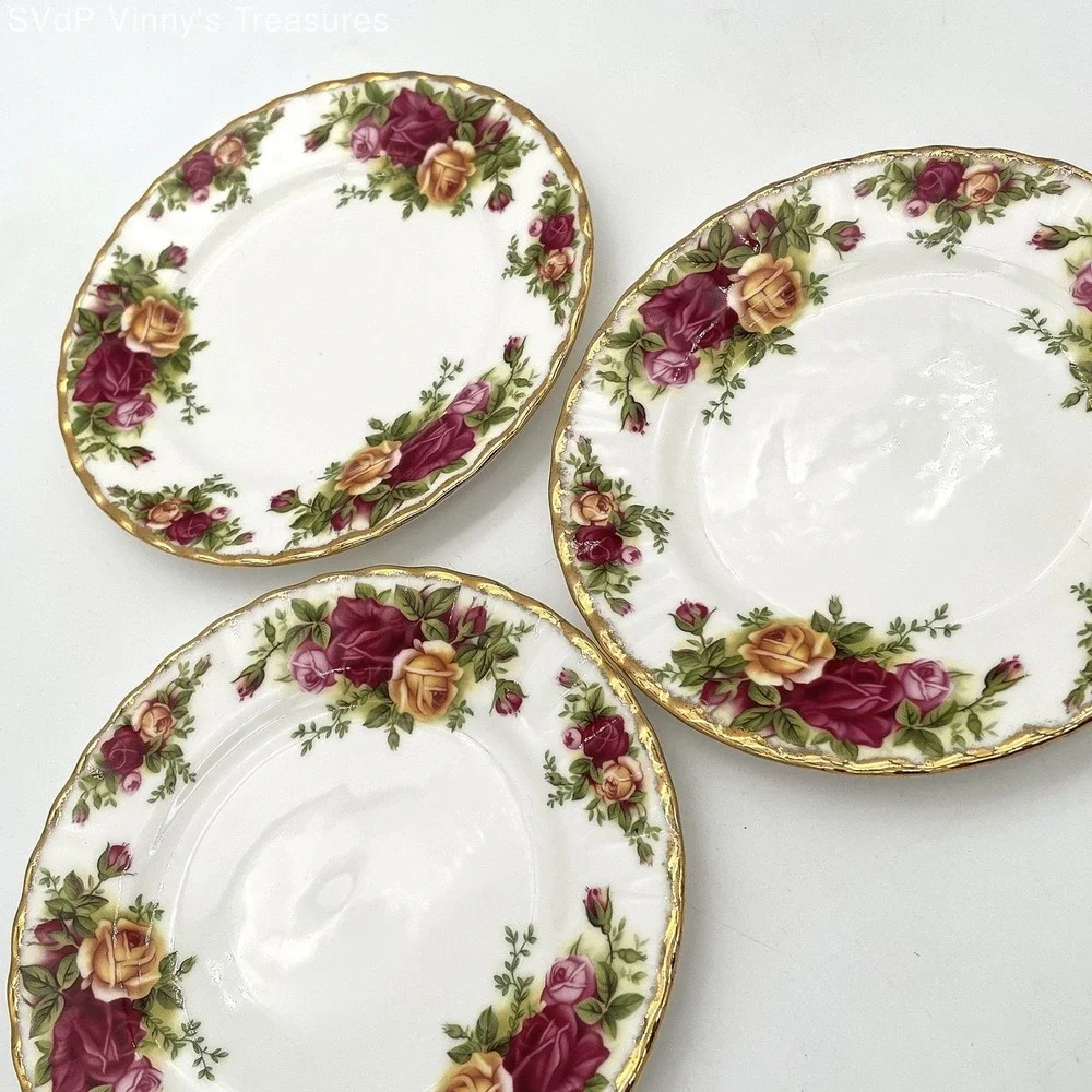 Royal Albert Old Country Roses Bread Butter Plate Set 3pc Bone China Vintage